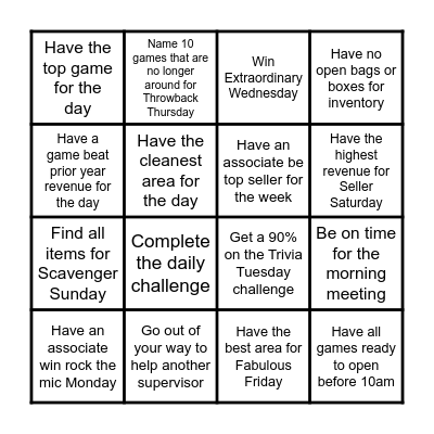 Supervisor Showdown Bingo Card