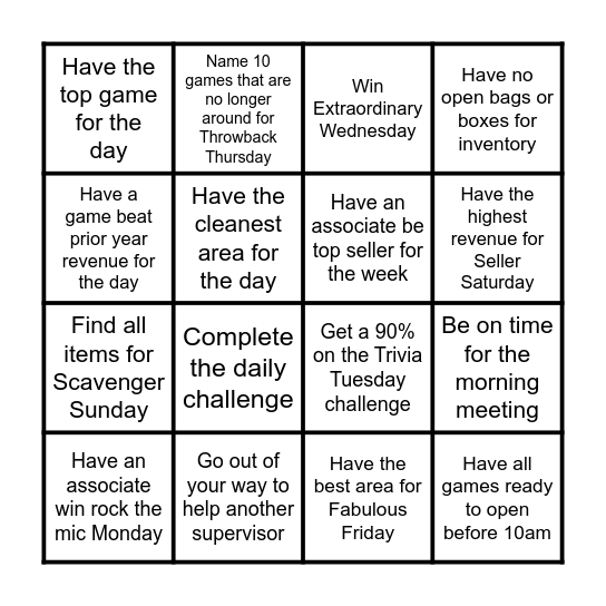 Supervisor Showdown Bingo Card