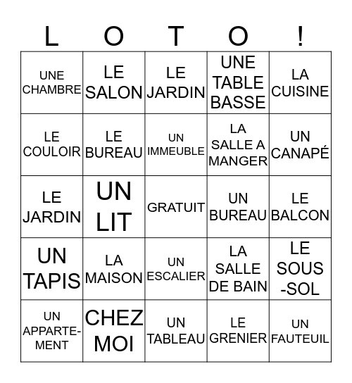 A  LA   MAISON Bingo Card