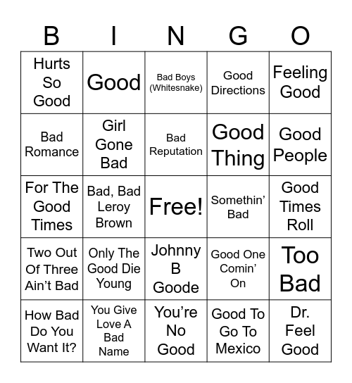 THE GOOD, THE BAD, & THE UGLY Bingo Card