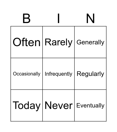 Adverbs of frequency Bingo Card