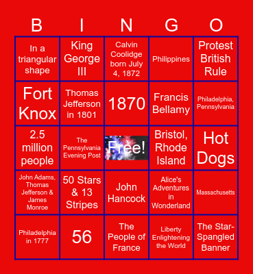 4th of July Trivia Bingo Card