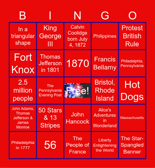 4th of July Trivia Bingo Card