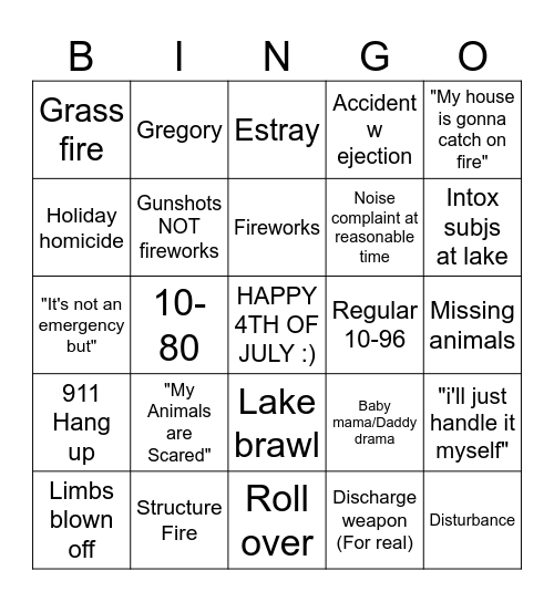 4th Of July Bingo Card