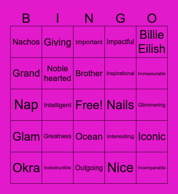 Trinity's Sweet 16 Bingo Card