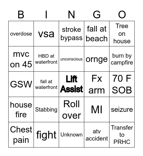 Paramedic Bingo Card