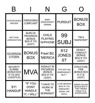 DISPATCH 4th OF JULY Bingo Card