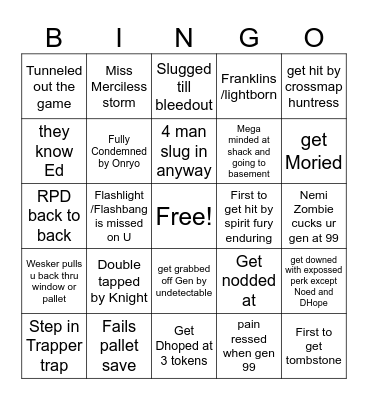 DBD Bingo with friends Bingo Card