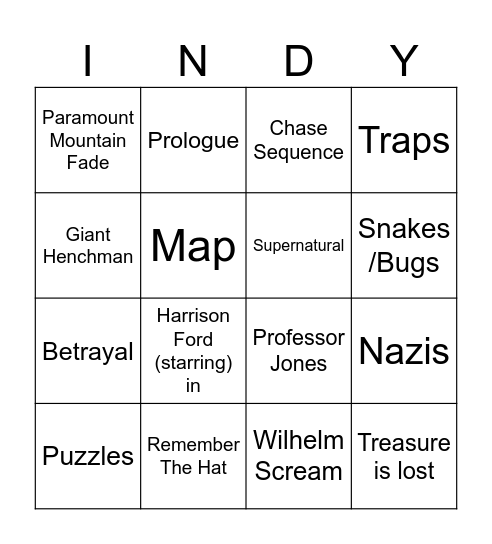 Indiana Jones and the Dial of Destiny Bingo Card