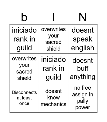 Pug Paladins Bingo Card