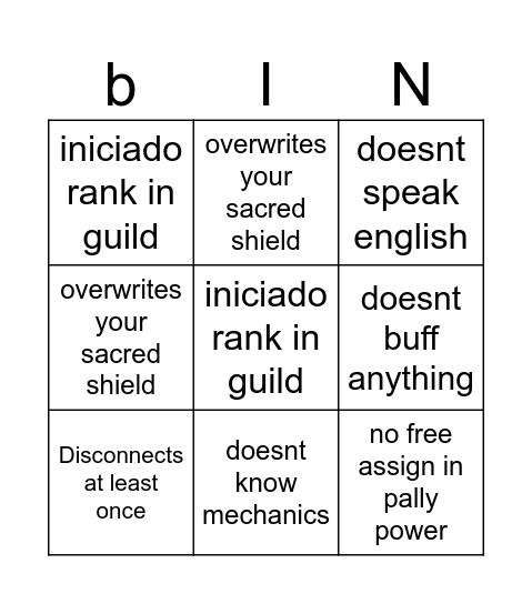 Pug Paladins Bingo Card