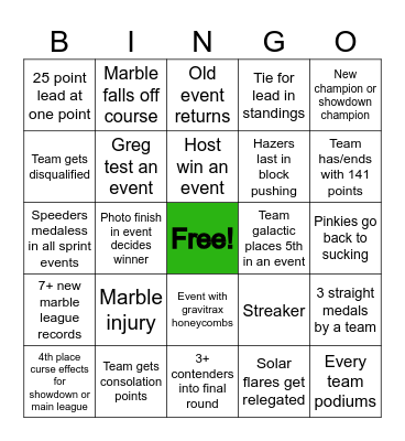 Marble league 2023 bingo Card