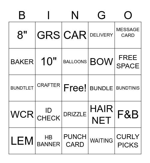 Bundt Bingo Card