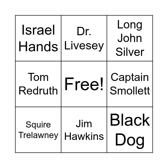 Treasure Island Character Bingo Card