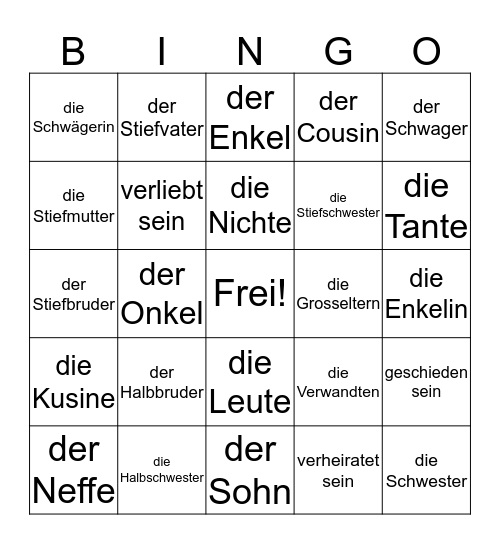 Die Familie Bingo Card
