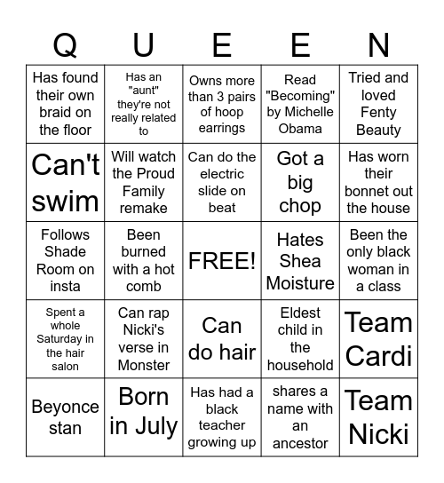 Black Girl Bingo Card