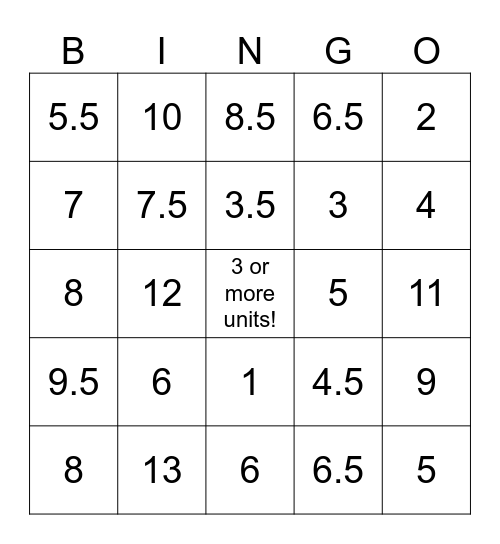 Shoe Size Bingo! Bingo Card