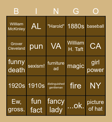 Cel's Old Newspaper Bingo Card