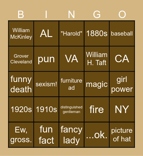 Cel's Old Newspaper Bingo Card