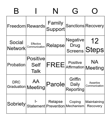 Recovery Bingo  Bingo Card