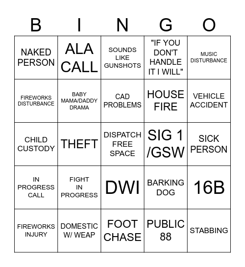 DISPATCH BINGO Card