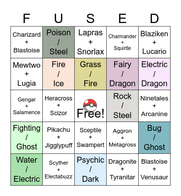 Pokemon Ifinite Fusion Bingo Card