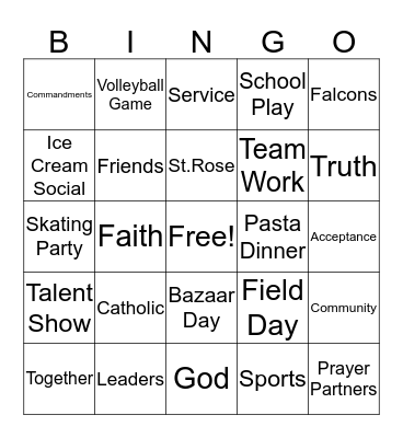 Catholic School's Week Bingo Card