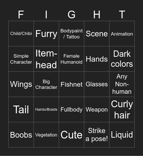 Artfight Random Character Bingo Card
