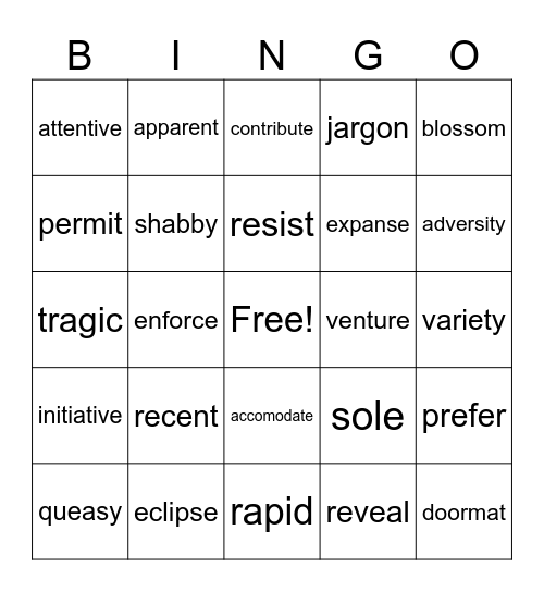 Untitled Bingo Card