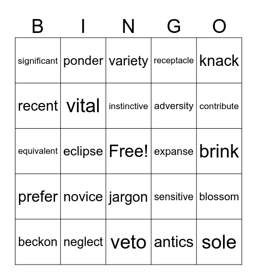 Untitled Bingo Card