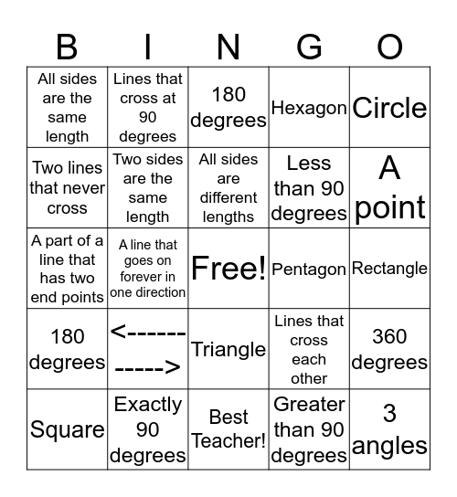 Geometry BINGO Card