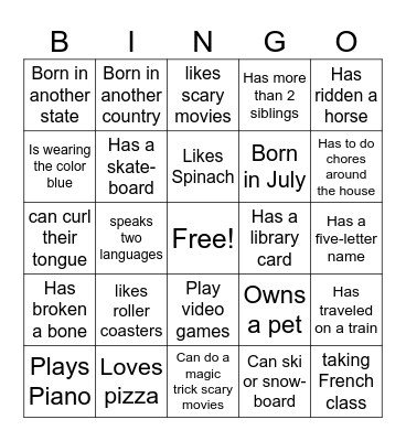 7th grade Bingo Card