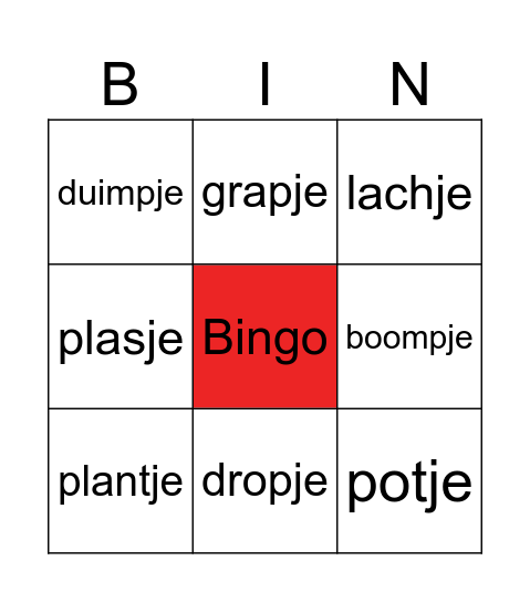 verkleinwoorden bingo Card