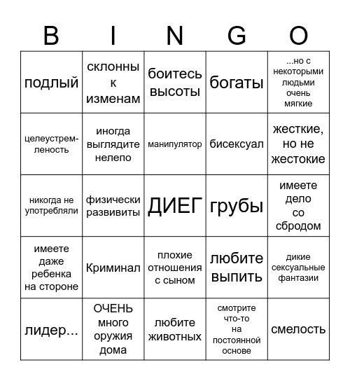 ДИЕДЖО Bingo Card