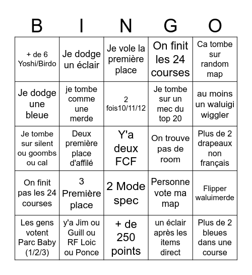 Oui Bingo Card