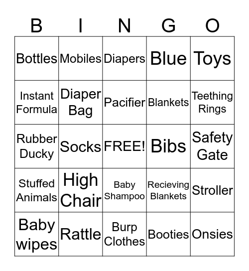 Baby Present Bingo Card