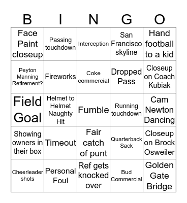 Super Bowl Bingo Card