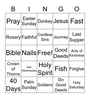 Lenten Bingo Card