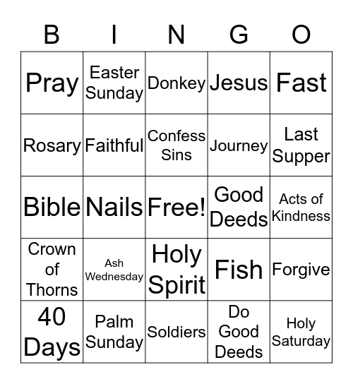 Lenten Bingo Card