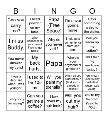 Nana Bingo Card