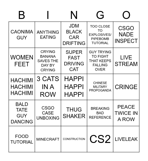 IF SOMEONE DOES A HANDSTAND ITS INTSANT BINGO Card