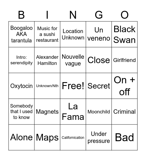 Saylor Bingo Card