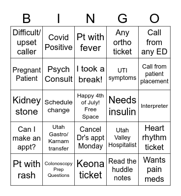 4th of July Bingo Card