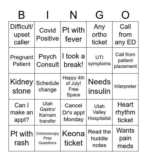 4th of July Bingo Card