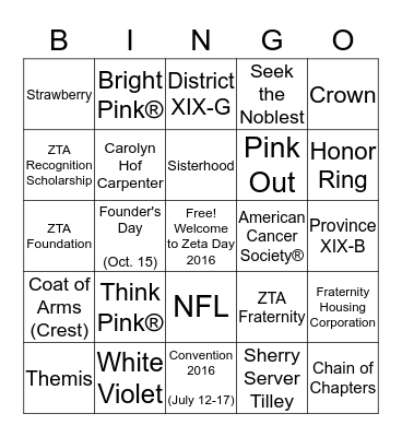Wild About Zeta - Zingo Bingo Card