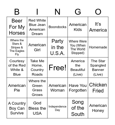 Country Music: ‘Murica Bingo Card