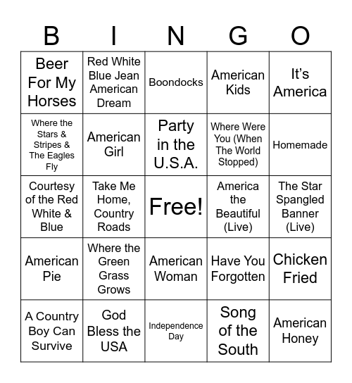 Country Music: ‘Murica Bingo Card