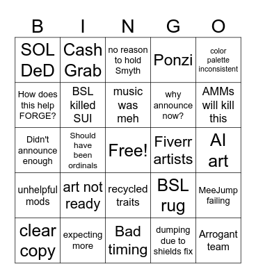 meegos fud bingo Card