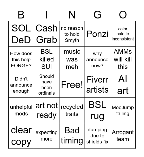 meegos fud bingo Card