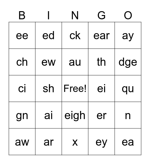 Phonogram Bingo Card